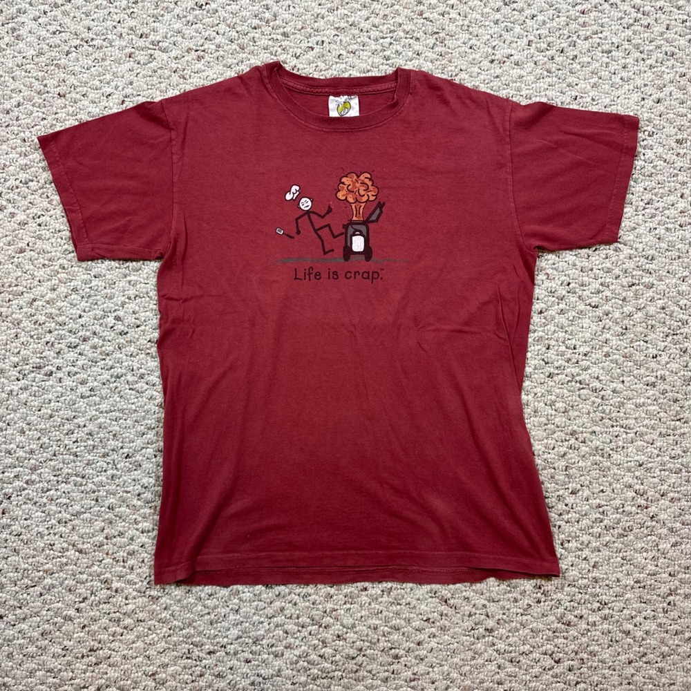 Life is Crap Mens Graphic T-Shirt Maroon Red Exploding Grill Funny Tee Size M